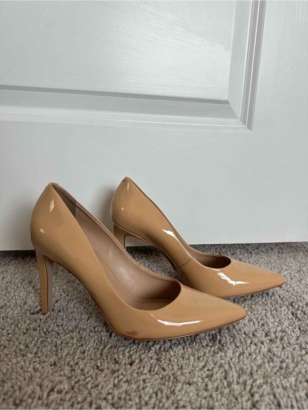 Classic Patent Pointed-Toe Pumps in Nude